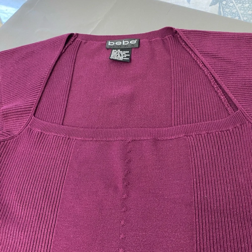 Bebe stretch knit top Merlot NWOT Medium - Picture 2 of 6